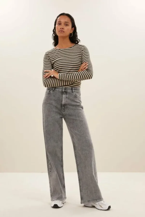 By bar Tops & Shirts<basic ls stripe top | chalk