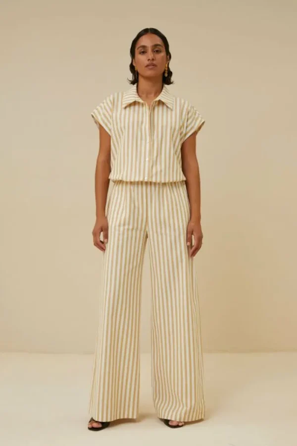 By bar Blouses<bieke linen stripe blouse | ochre