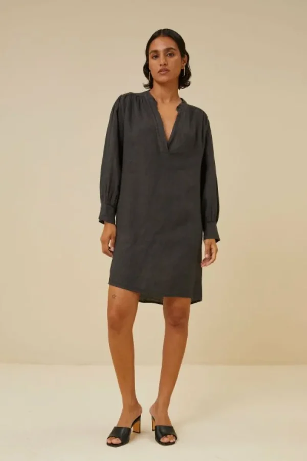 By bar Jurken<resa linen dress | jet black