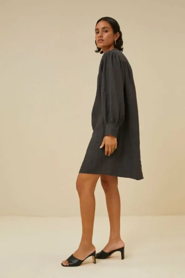 By bar Jurken<resa linen dress | jet black
