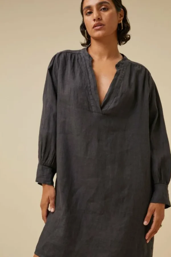 By bar Jurken<resa linen dress | jet black