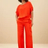 By bar Broeken<robyn satin stripe pant | bright poppy