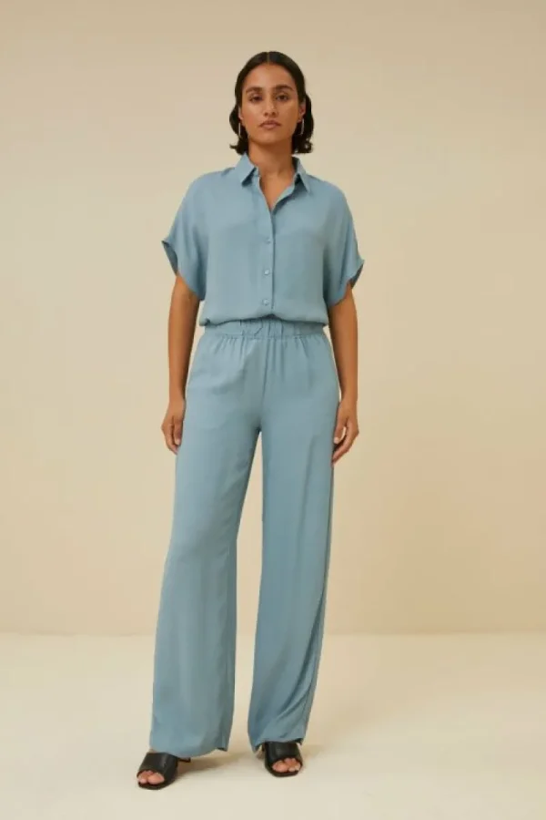 By bar Broeken<robyn satin stripe pant | ocean