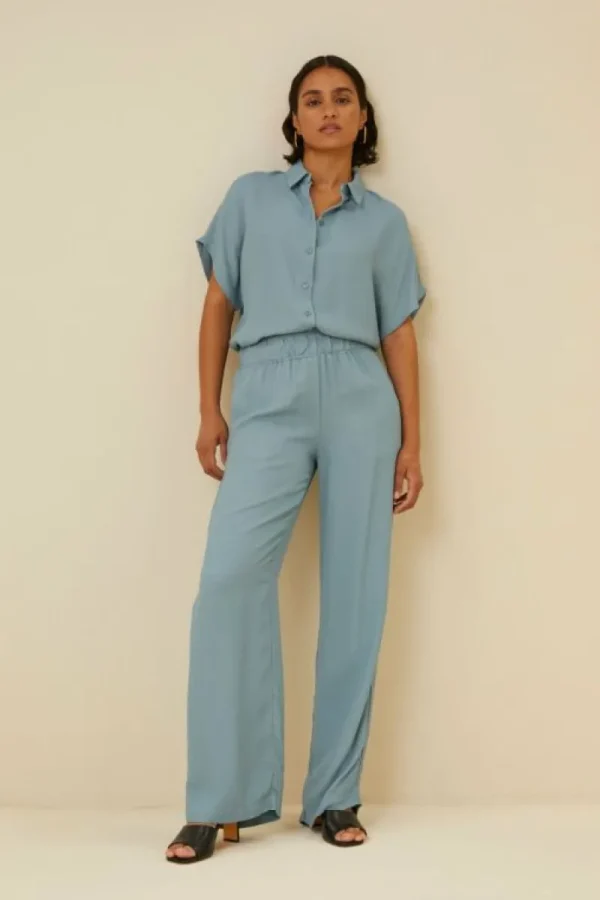 By bar Broeken<robyn satin stripe pant | ocean