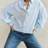 By bar Blouses<sarah short chambray blouse | light blue