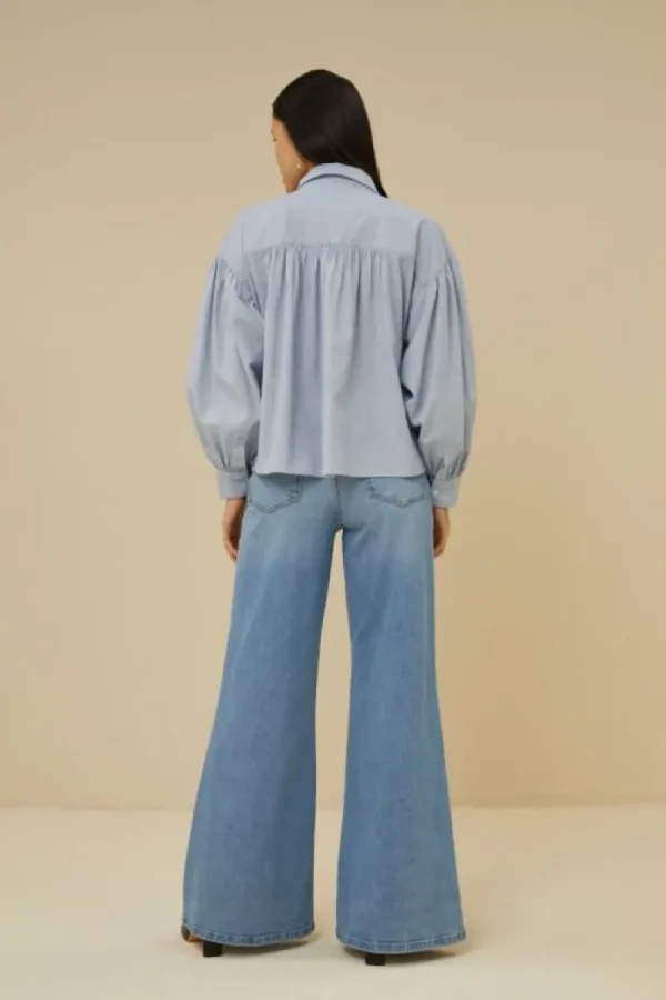 By bar Blouses<sarah short pin stripe blouse | indi grey