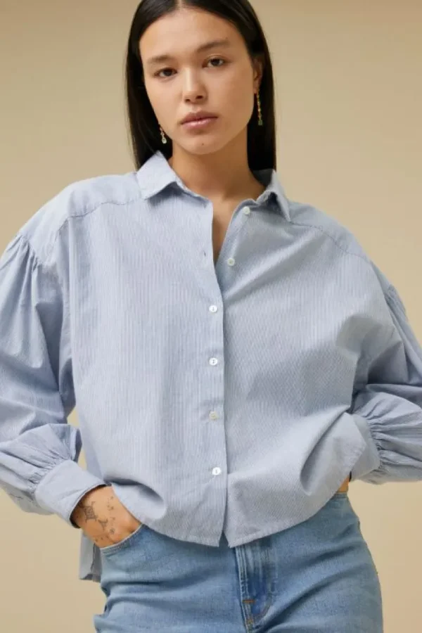 By bar Blouses<sarah short pin stripe blouse | indi grey