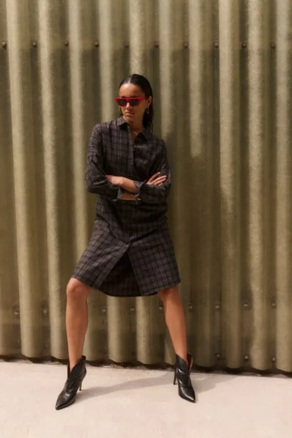 By bar Jurken<small check dress | caramel