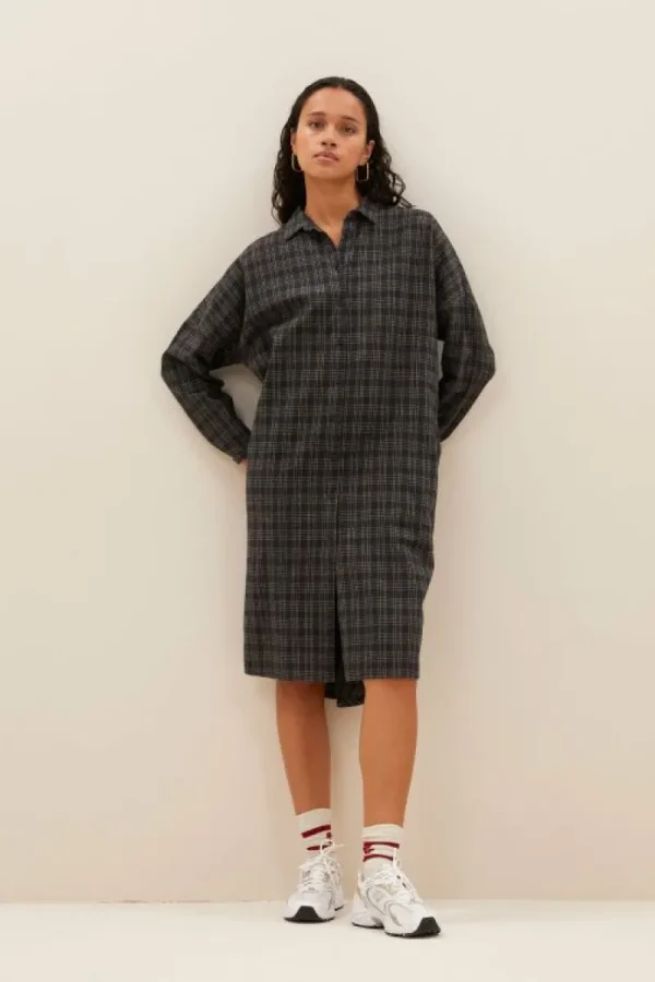 By bar Jurken<small check dress | caramel