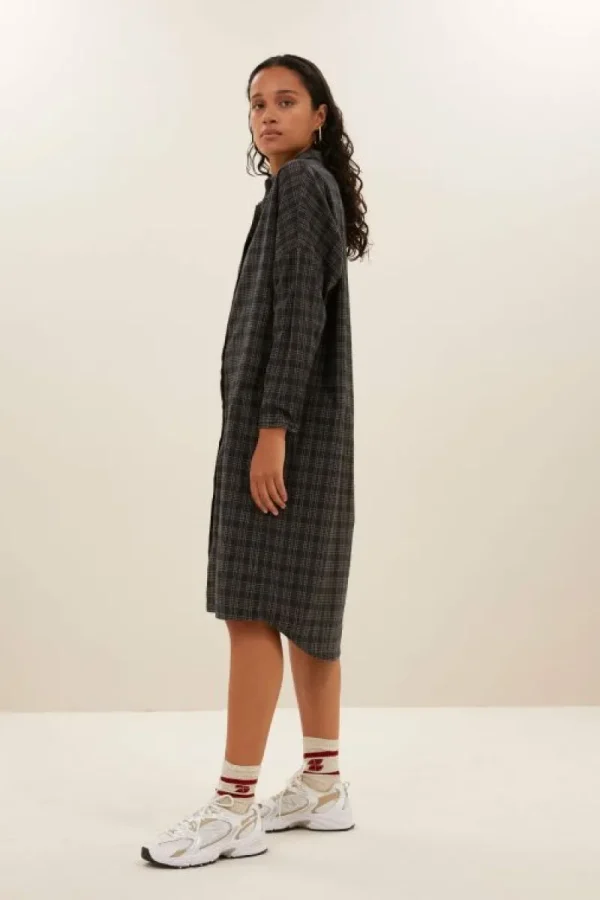 By bar Jurken<small check dress | caramel