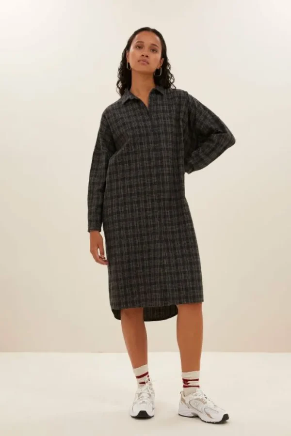 By bar Jurken<small check dress | caramel