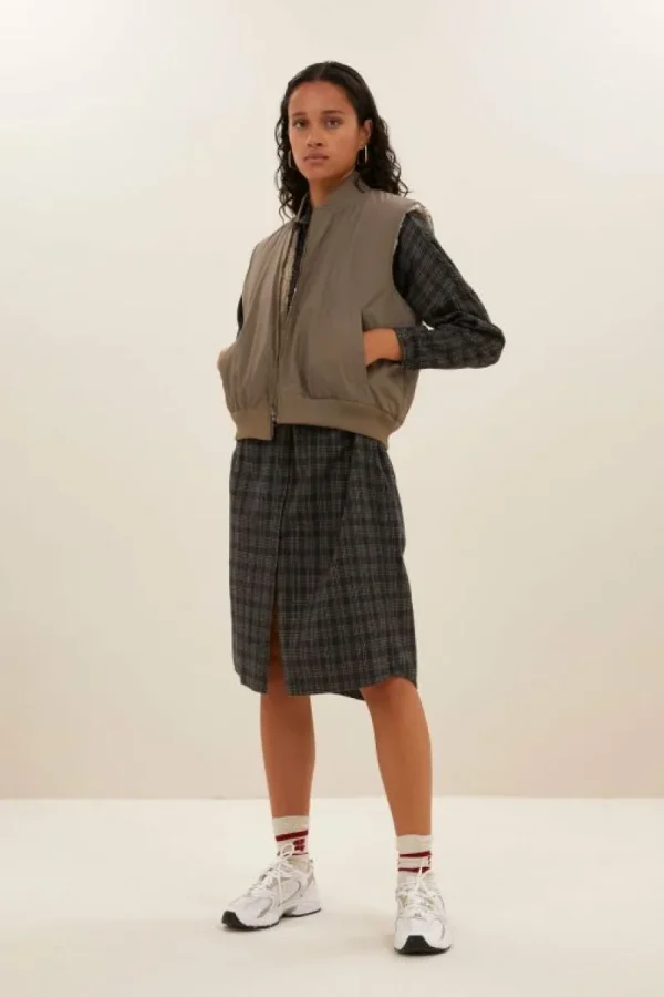 By bar Jurken<small check dress | caramel