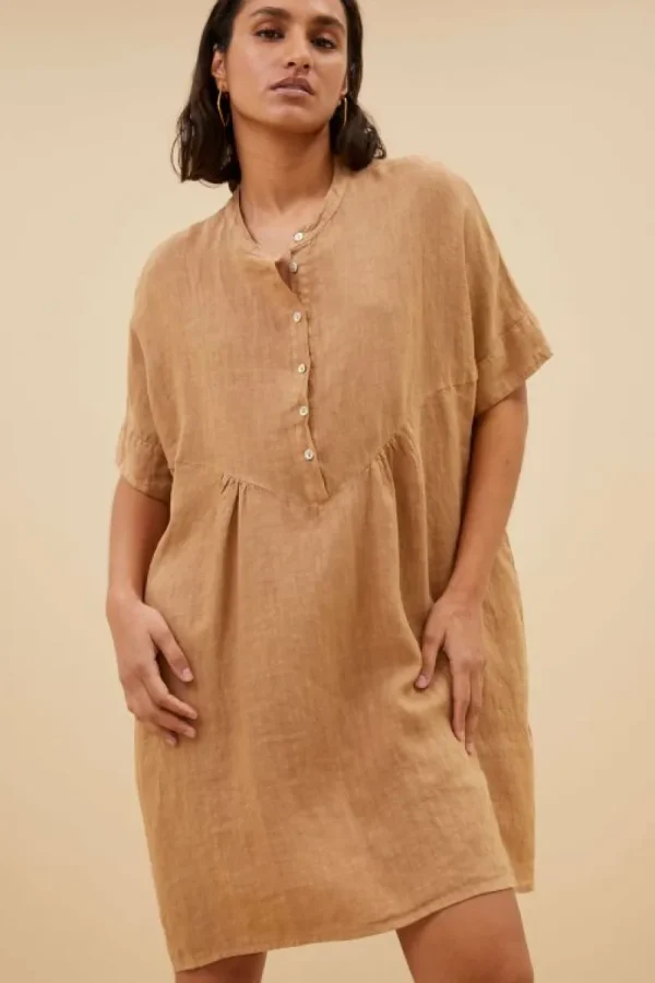By bar Jurken<tais linen dress | caramello