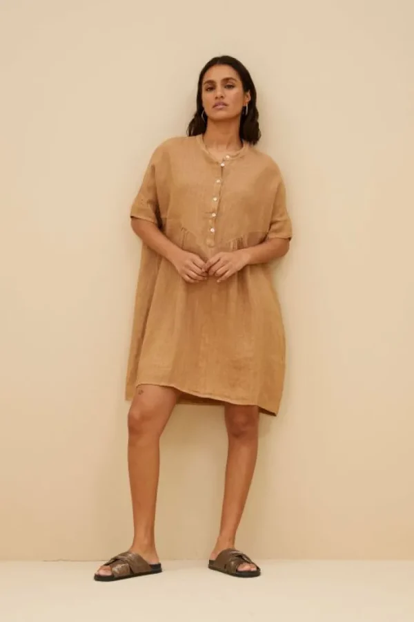 By bar Jurken<tais linen dress | caramello