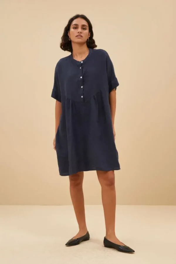 By bar Jurken<tais linen dress | midnight