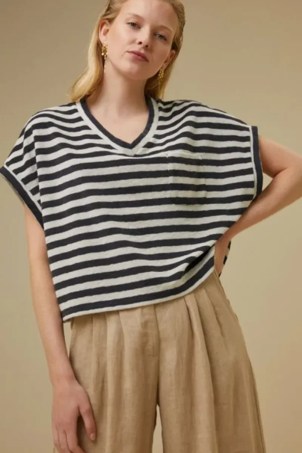 By bar Tops & Shirts<tammie slub stripe top | jet black