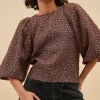 By bar Blouses<zasu jacquard blouse | brown panter print