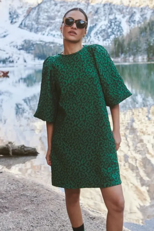 By bar Jurken<zasu leo dress | green panter print