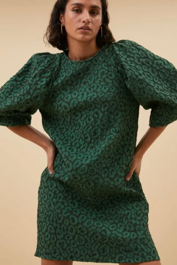 By bar Jurken<zasu leo dress | green panter print