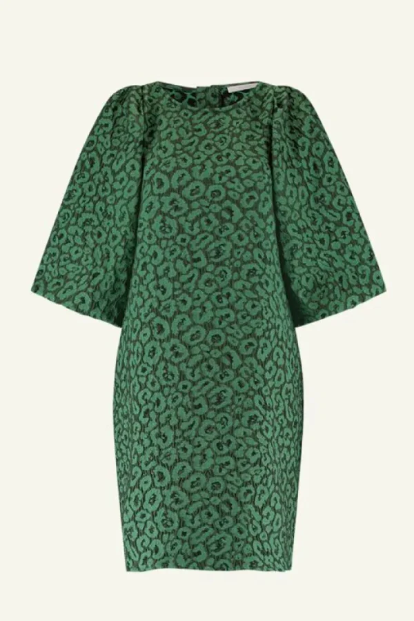 By bar Jurken<zasu leo dress | green panter print